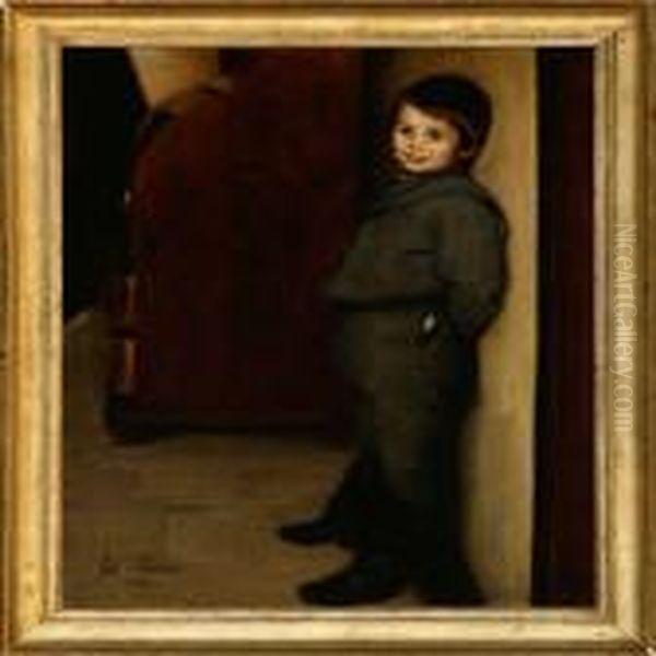 Smiling Boy At A Wall Oil Painting by Julius Paulsen