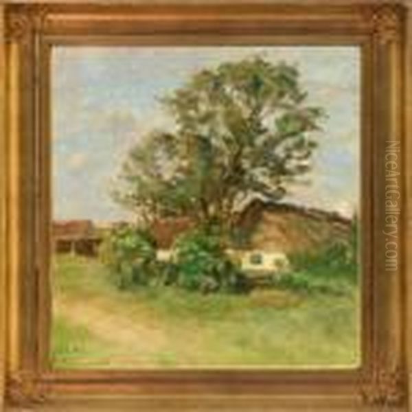 Summer Landscape With A Farm Oil Painting by Julius Paulsen