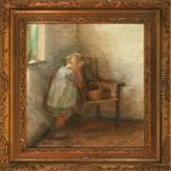 Girl By A Chair Oil Painting by Julius Paulsen