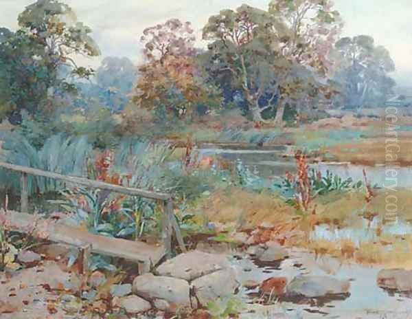 A wooded river landscape Oil Painting by Frank Richards, R.B.A.