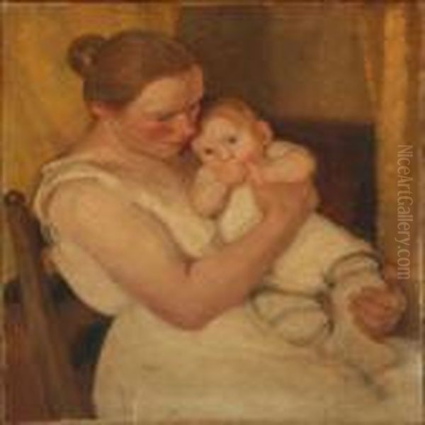 Interior With Mother And Daughter Oil Painting by Julius Paulsen