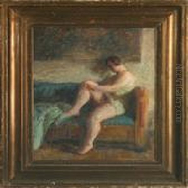 Interior With Woman In A Sofa Oil Painting by Julius Paulsen