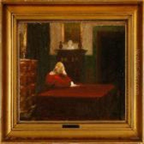 The Artist's Wife In Their Dining Room Oil Painting by Julius Paulsen