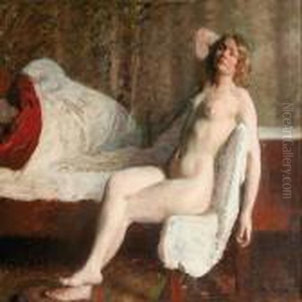 Interior With Naked Woman Oil Painting by Julius Paulsen