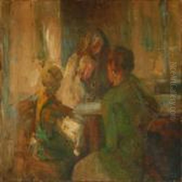 Interior With Mother And Children Oil Painting by Julius Paulsen