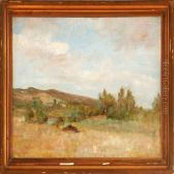 A Hilly Summer Landscape Oil Painting by Julius Paulsen