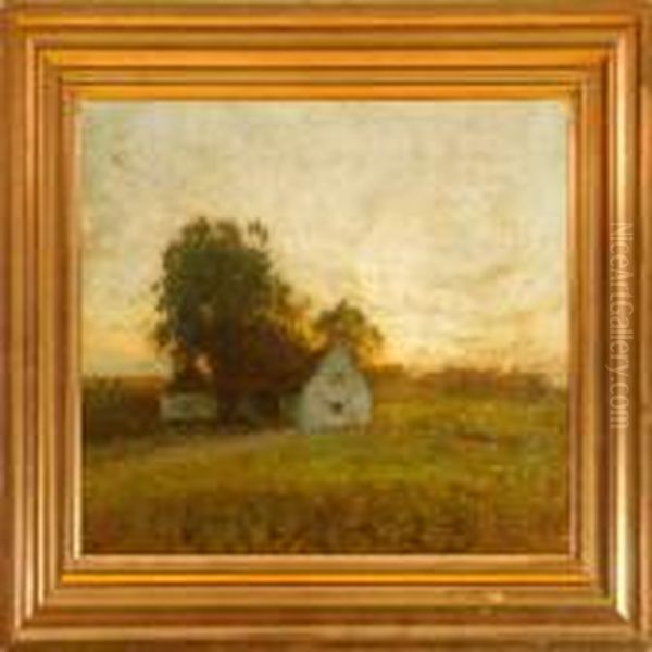 Near A Farm At Sunset Oil Painting by Julius Paulsen