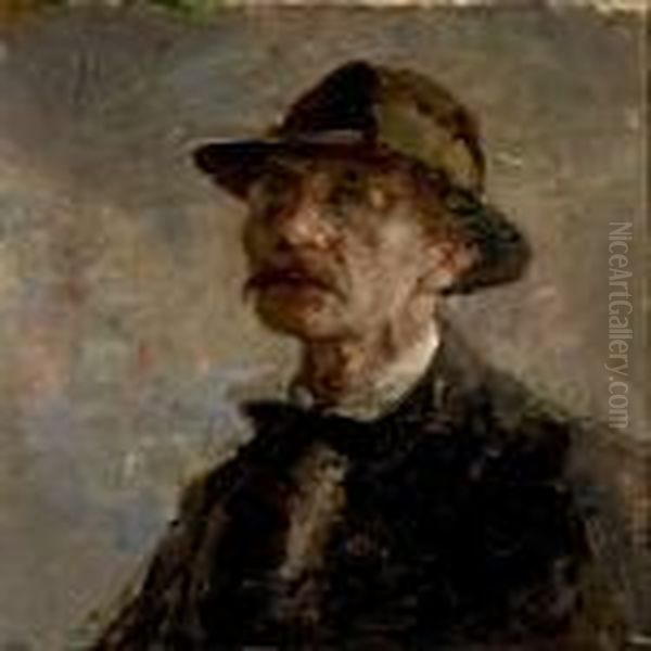 Self-portrait With Ahat Oil Painting by Julius Paulsen