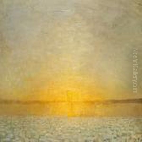 Sunset Oil Painting by Julius Paulsen