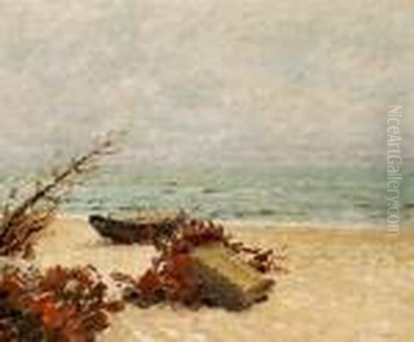 A Rowing Boat On The Beach Oil Painting by Julius Paulsen