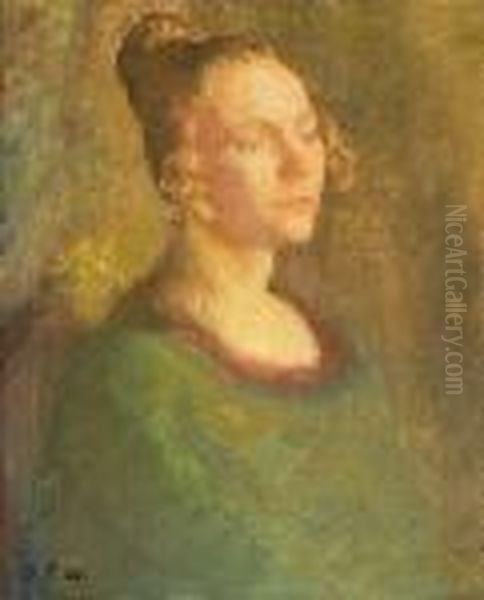 Portrait Of A Woman Oil Painting by Julius Paulsen