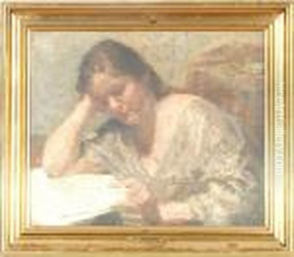 A Reading Woman Oil Painting by Julius Paulsen