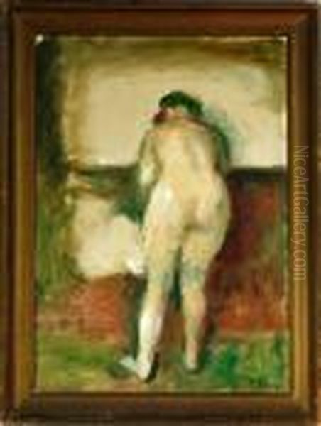 A Study Of A Naked Woman Seen From The Back Oil Painting by Julius Paulsen