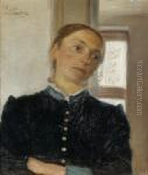 Portrait In Front Of The Window Oil Painting by Julius Paulsen