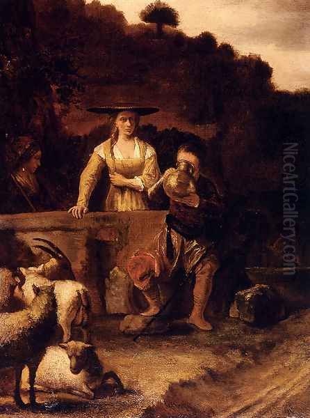 Rebecca And Eliezer At The Well Oil Painting by Constantijn Van Renesse