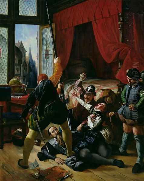 The Assassination of Brion, Tutor to the Prince of Conti (1558-1614) at the St. Bartholomews Day Massacre in 1572, 1833 Oil Painting by Joseph-Nicolas Robert-Fleury