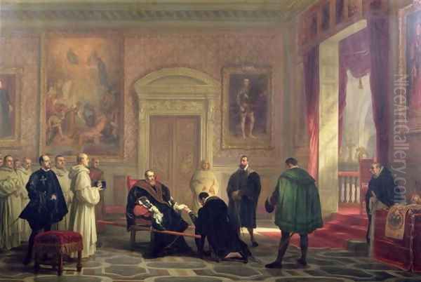 Charles V at the Monastery of San Jeronimo de Yuste, 1856 Oil Painting by Joseph-Nicolas Robert-Fleury