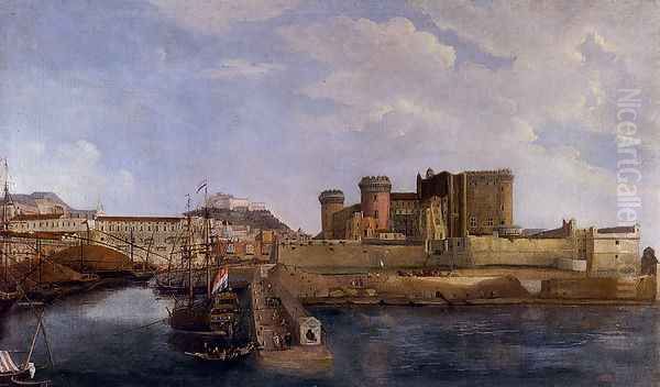 A View Of Castel Dell'ovo From The Bay Of Trentaremi, Naples Oil Painting by Gabriele Ricciardelli