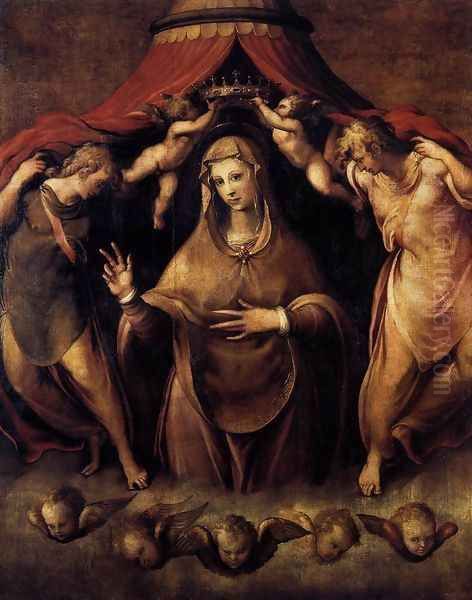 Coronation of the Virgin with Angels c. 1550 Oil Painting by Francesco de' Rossi