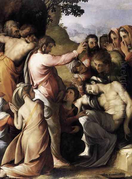 Raising of Lazarus 1540s Oil Painting by Francesco de' Rossi