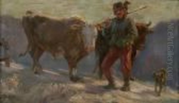 Na Przeleczy, 1905 (?) Oil Painting by Fryderyk Pautsch