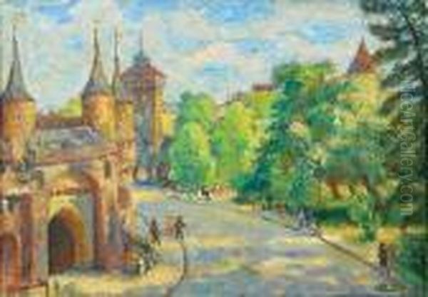 Widok Na Barbakan I Brame Florianska Oil Painting by Fryderyk Pautsch