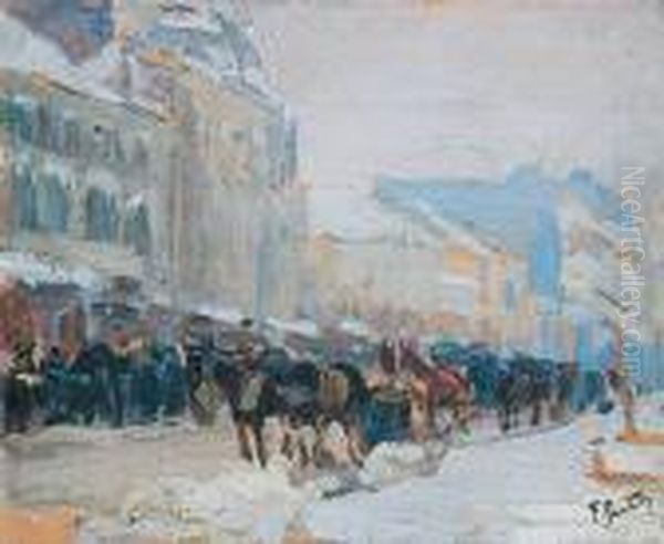 Lwowska Ulica W Sniegu, Po 1905 Oil Painting by Fryderyk Pautsch