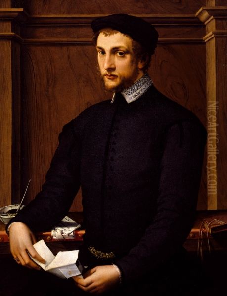 Portrait of a Gentleman with a Letter Oil Painting by Francesco de' Rossi