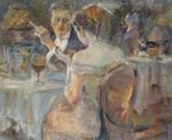 Evening In A Parisian Cafe Oil Painting by Elie Anatole Pavil