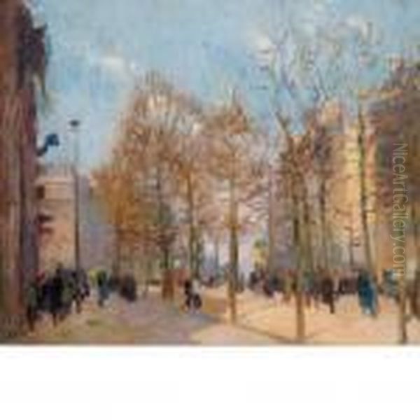 Tree-lined Street, Paris Oil Painting by Elie Anatole Pavil