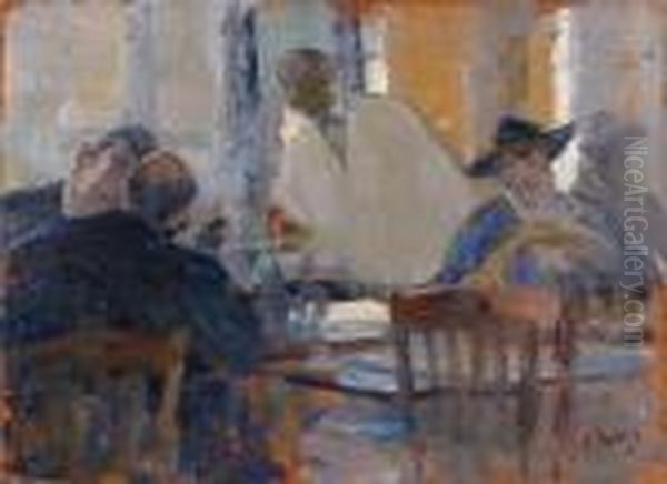 Scene De Cafe Oil Painting by Elie Anatole Pavil