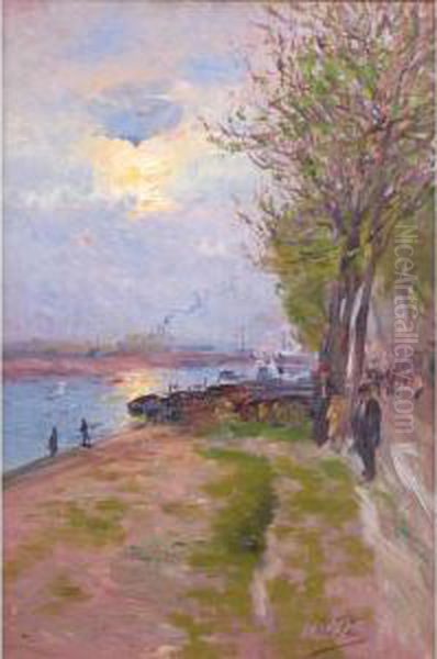 Along The Seine, Bercy Oil Painting by Elie Anatole Pavil