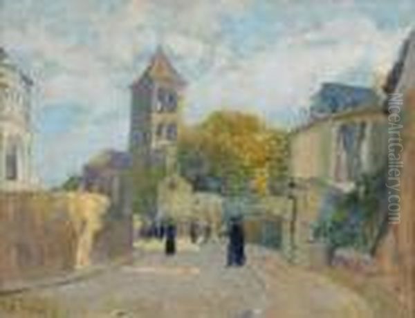 Rue Du Mont-cenis Et L'eglise St Pierre De Montmartre Oil Painting by Elie Anatole Pavil