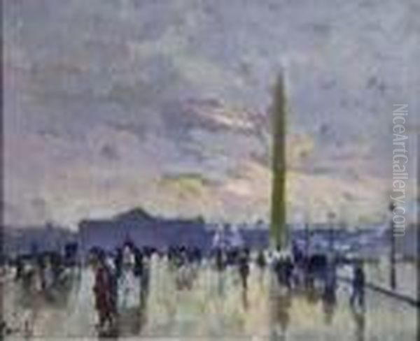 Pariser Strasenszene Auf Dem Place De La Concorde. Oil Painting by Elie Anatole Pavil