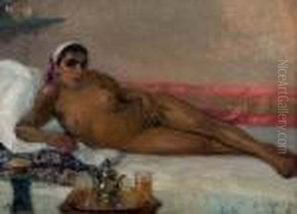 Odalisque Au Sofa Oil Painting by Elie Anatole Pavil