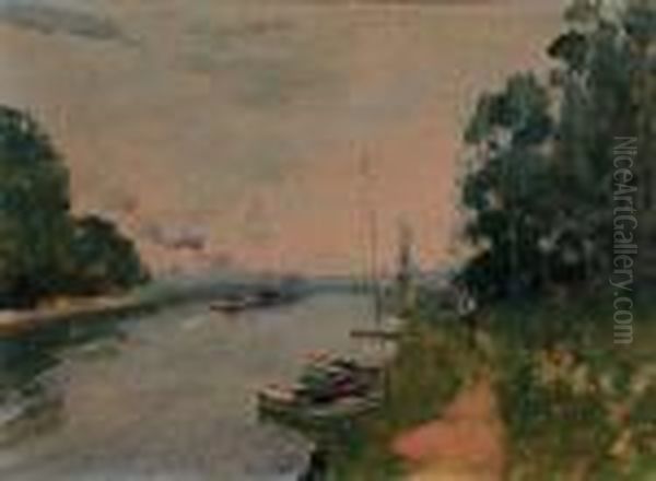 Promenade En Bord De Riviere Oil Painting by Elie Anatole Pavil