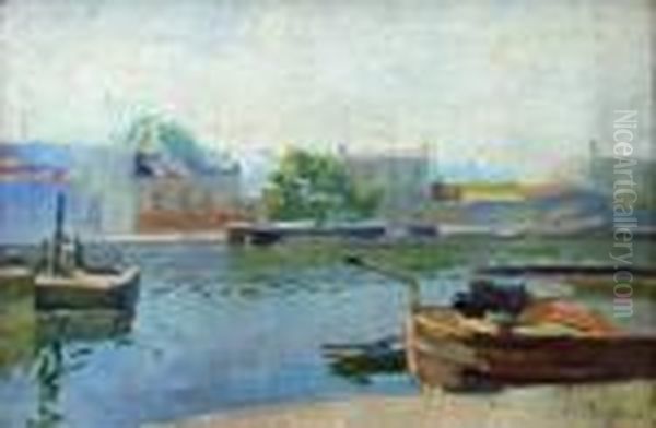 Le Canal De L'ourcq Oil Painting by Elie Anatole Pavil