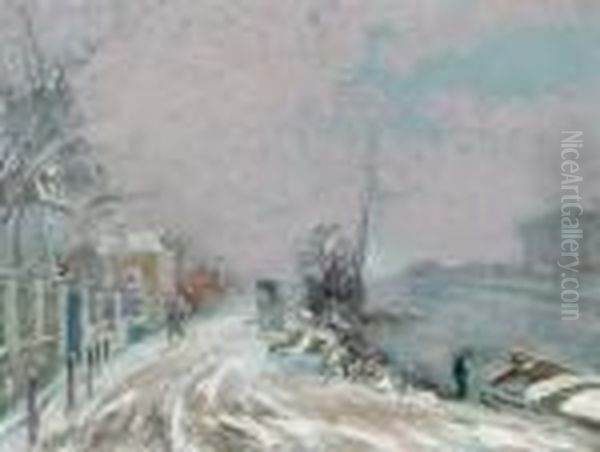 Au Bord De La Seine A Pontoise En Hiver Oil Painting by Elie Anatole Pavil