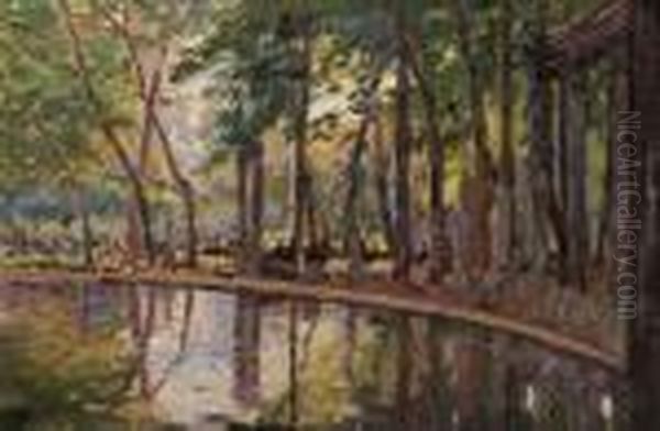 Le Parc Monceau, Au Coin Du Lac Oil Painting by Elie Anatole Pavil