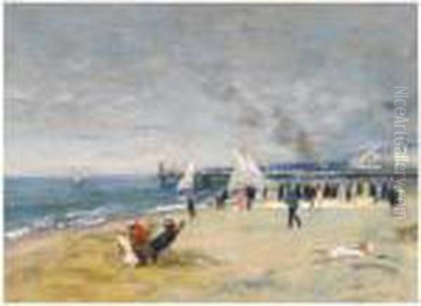 The Beach At Arcachon Oil Painting by Elie Anatole Pavil