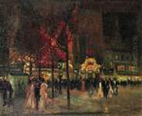 Paris, Le Moulin Rouge La Nuit Oil Painting by Elie Anatole Pavil