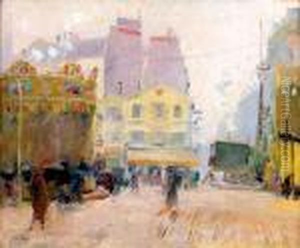 Le Manege A Vapeur, Place Blanche Oil Painting by Elie Anatole Pavil