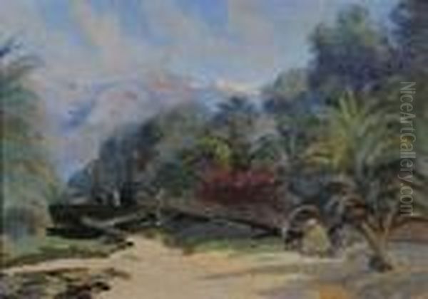 Vue Des Montagnes De L'atlas Dans Un Oued Oil Painting by Elie Anatole Pavil