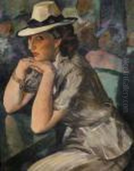 Femme Accoudee Dans Un Bar Oil Painting by Elie Anatole Pavil