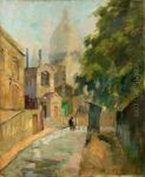 La Bouquiniste A Montmartre Oil Painting by Elie Anatole Pavil