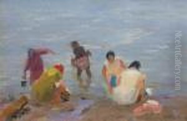 Femmes Au Bord De L'eau Oil Painting by Elie Anatole Pavil