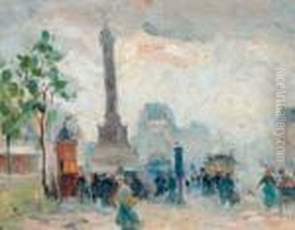 Paris, Place De La Bastille. Oil Painting by Elie Anatole Pavil