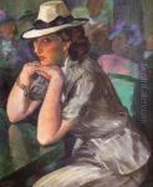 Femme Au Cafe (ca.1935) Oil Painting by Elie Anatole Pavil