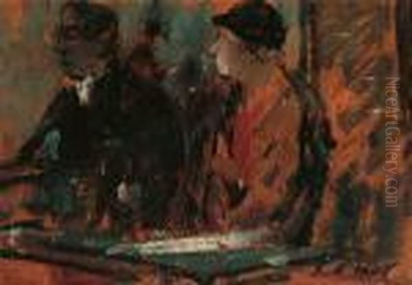 Couple Au Cafe Oil Painting by Elie Anatole Pavil