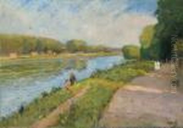 Sur La Rive Du Fleuve, Le Dimanche Oil Painting by Elie Anatole Pavil